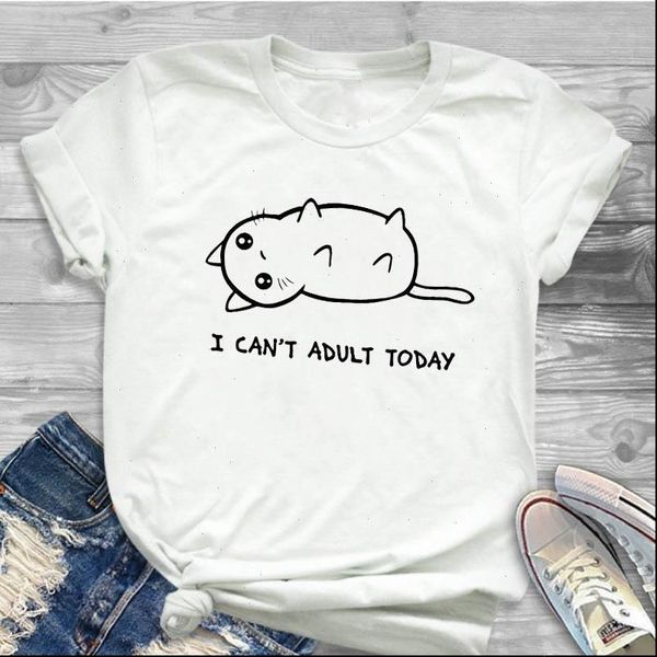i cant today cat women t shirts print short sleeve tee clothes graphic, White